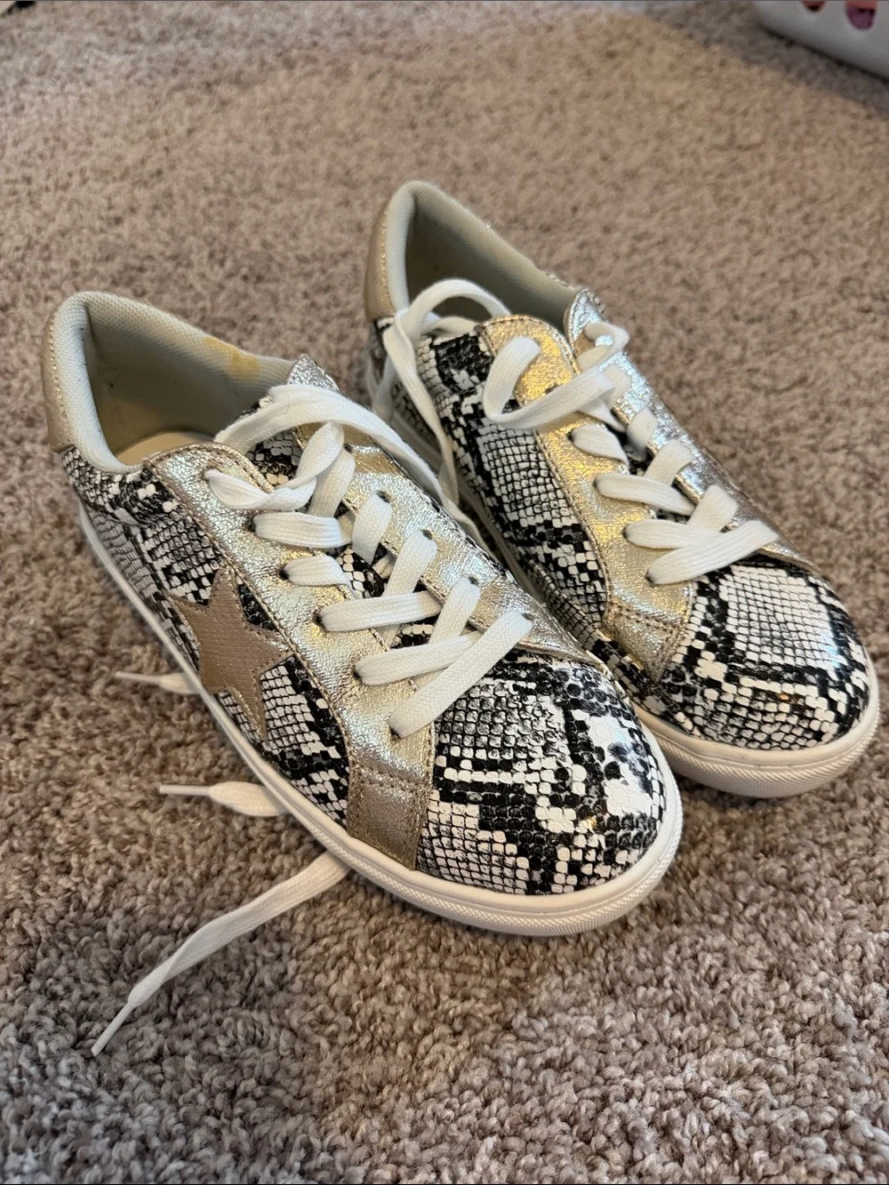 Women's Snake-Print Lace-Up Sneakers with Metallic Star